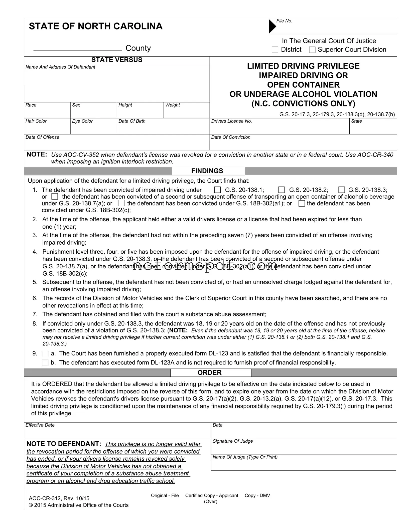 Fill in Your Driving Privileges Letter North Carolina Template