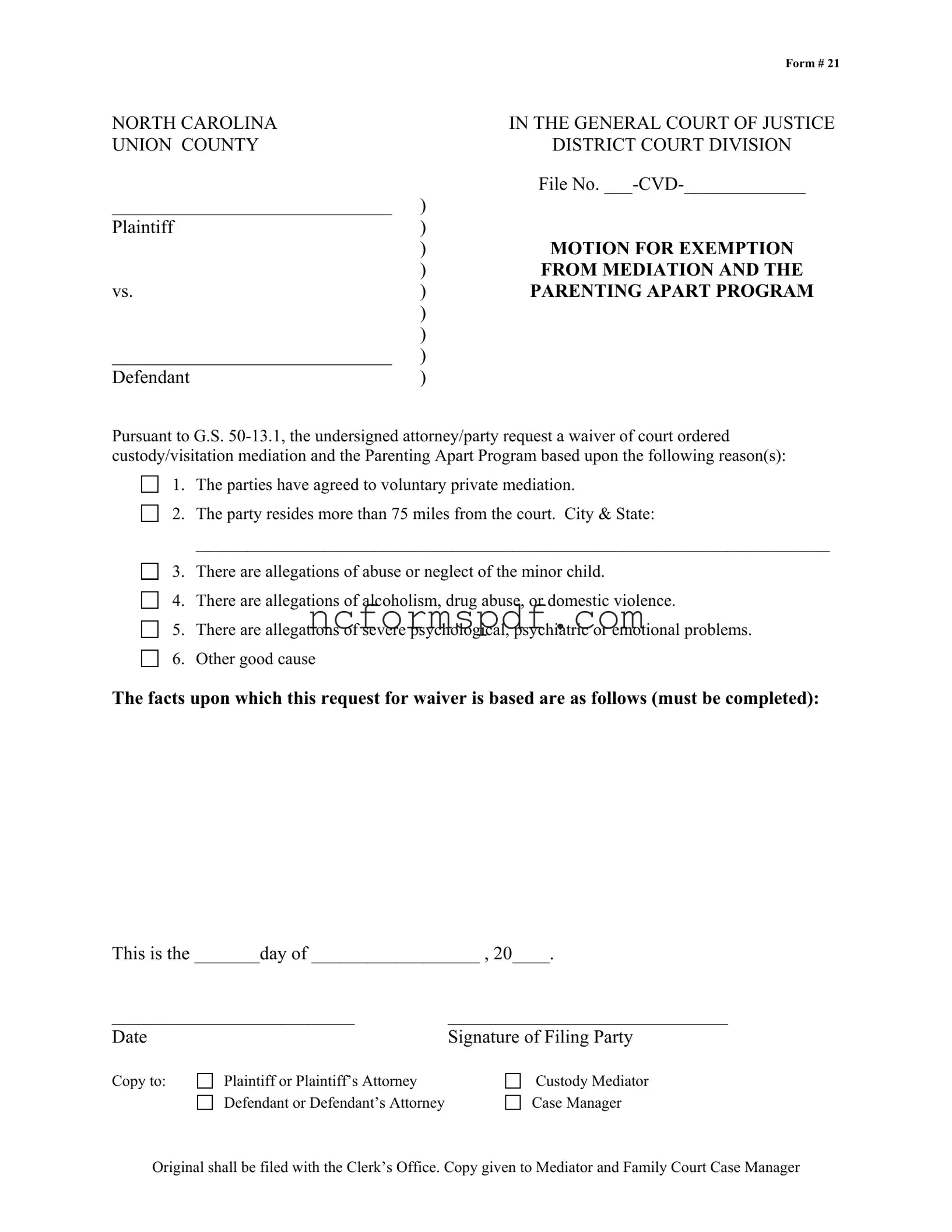 Fill in Your North Carolina 21 Template