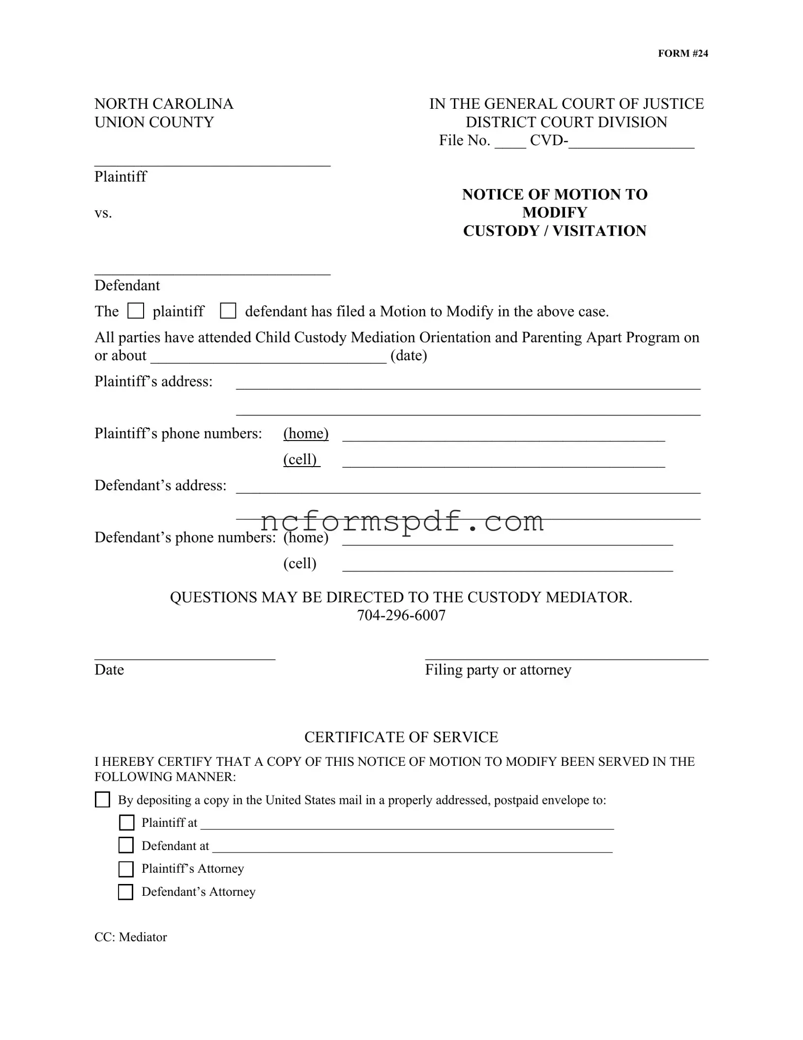 Fill in Your North Carolina 24 Template