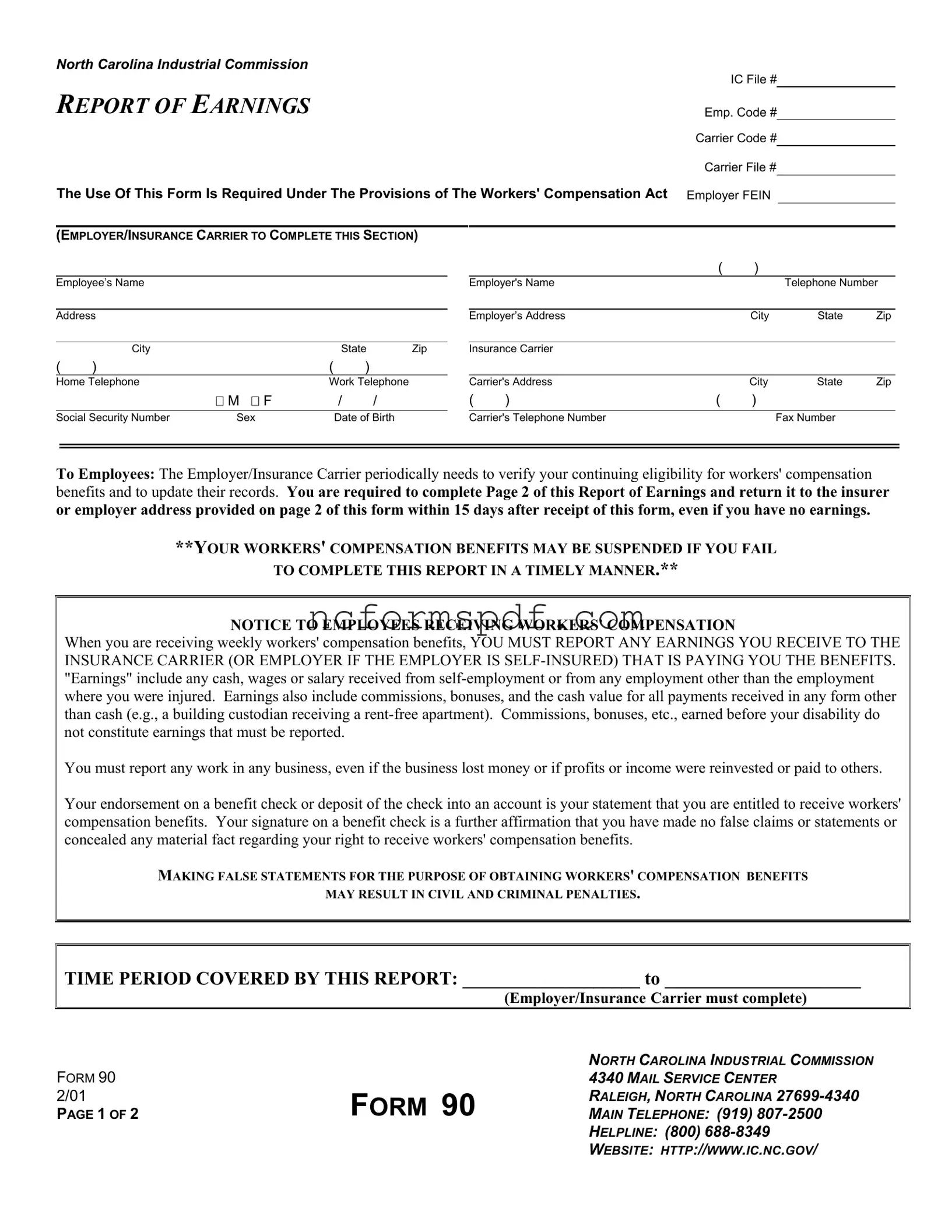 Fill in Your North Carolina 90 Template