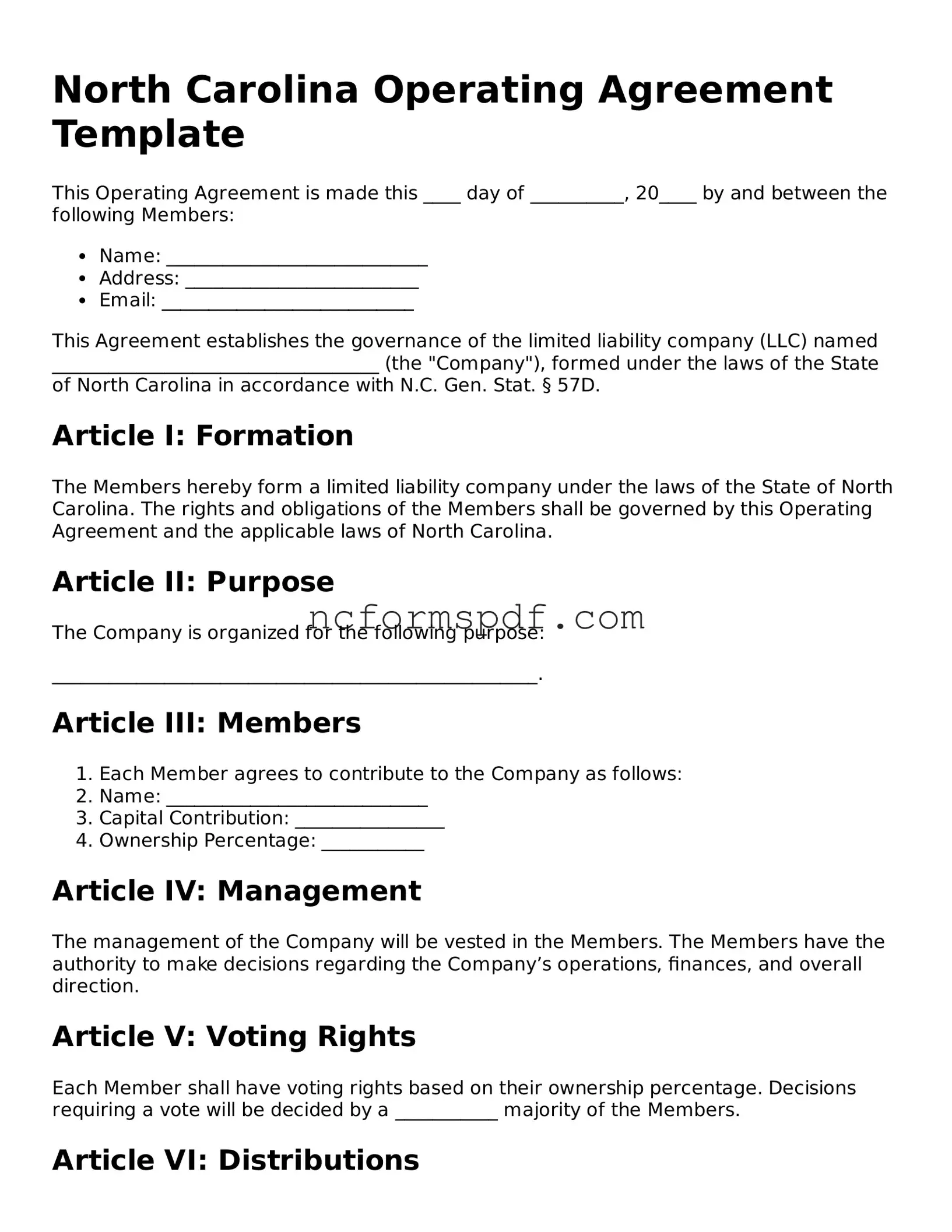 Free  Operating Agreement Document for North Carolina