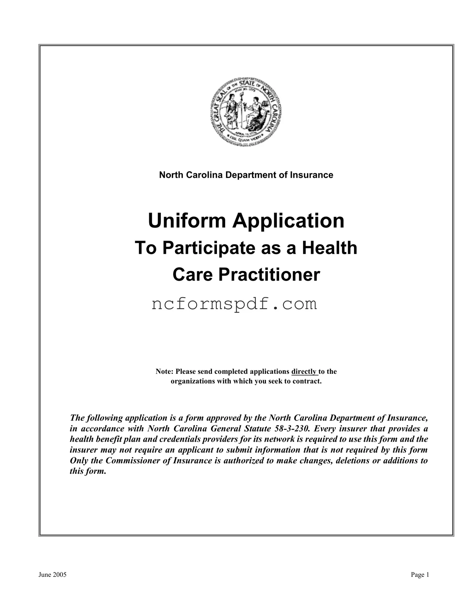 Fill in Your North Carolina Department Of Insurance Template
