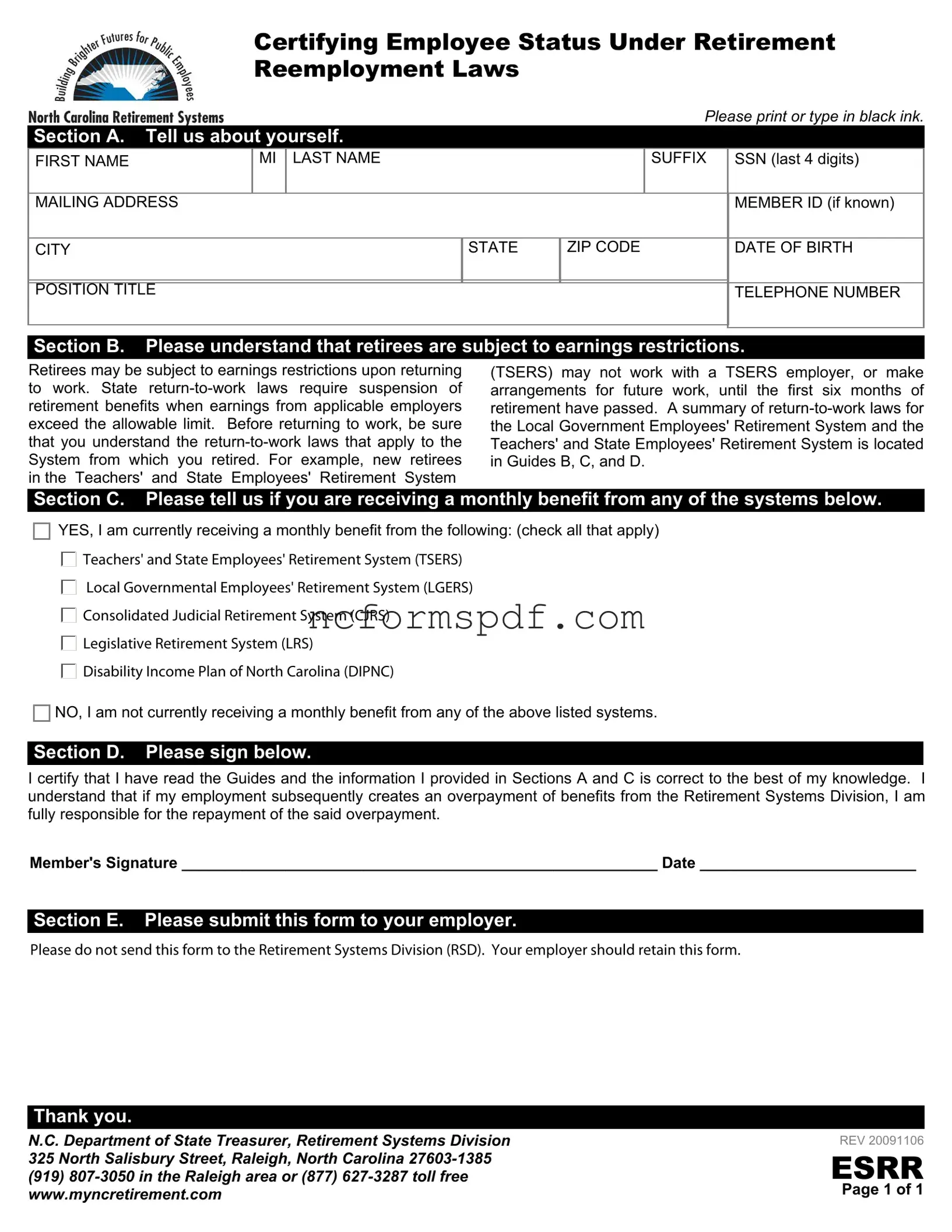 Fill in Your North Carolina Esrr Template