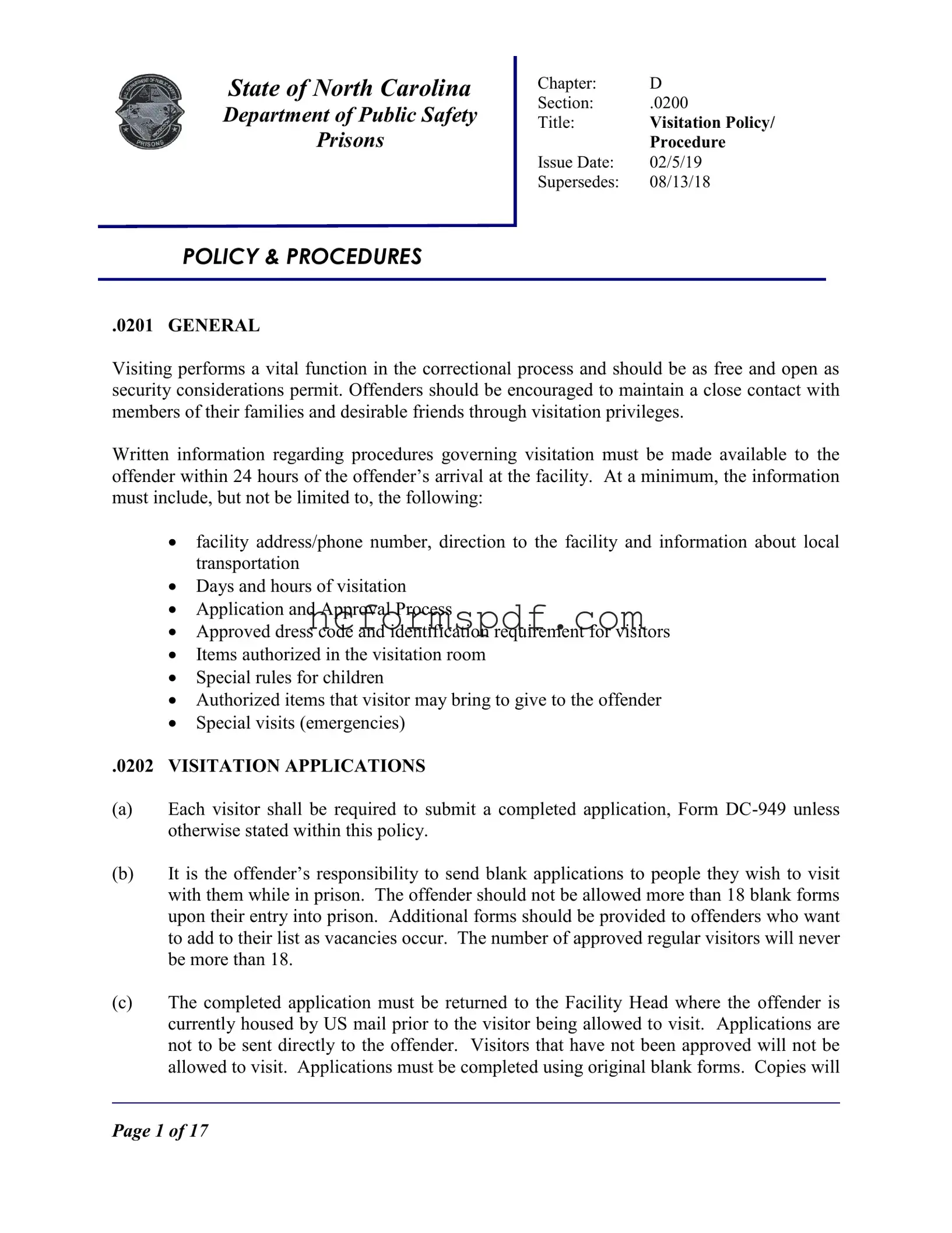 Fill in Your North Carolina Prison Application Template