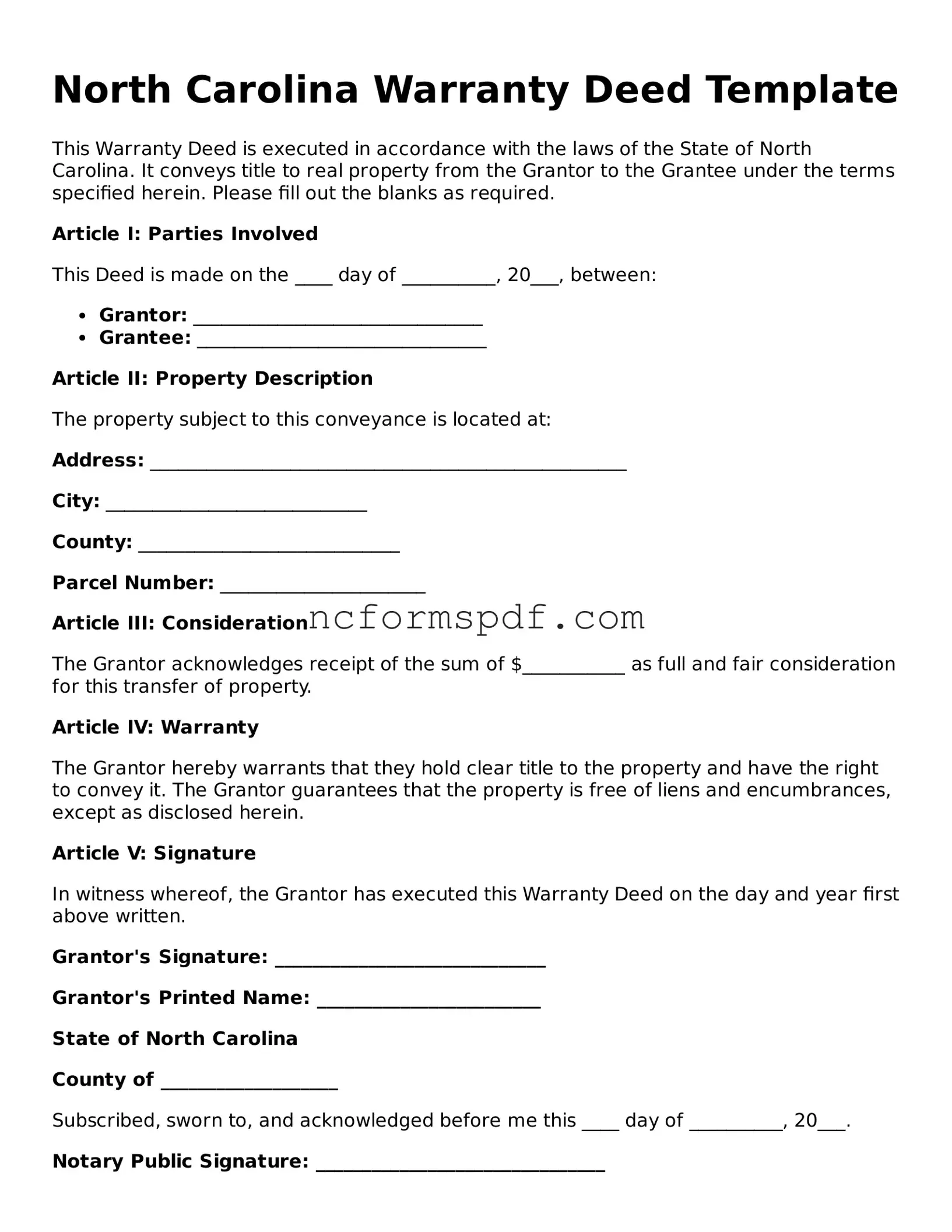 Free  Deed Document for North Carolina