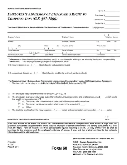 Fill in Your North Carolina 60 Template