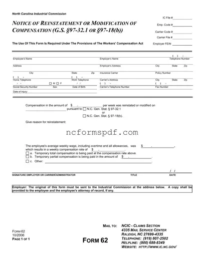 Fill in Your North Carolina 62 Template