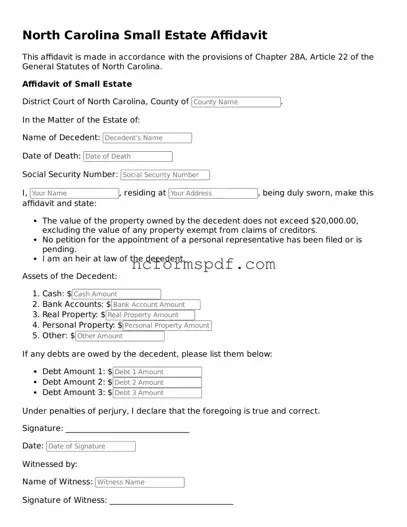 Free  Small Estate Affidavit Document for North Carolina