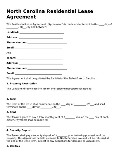 Free  Residential Lease Agreement Document for North Carolina