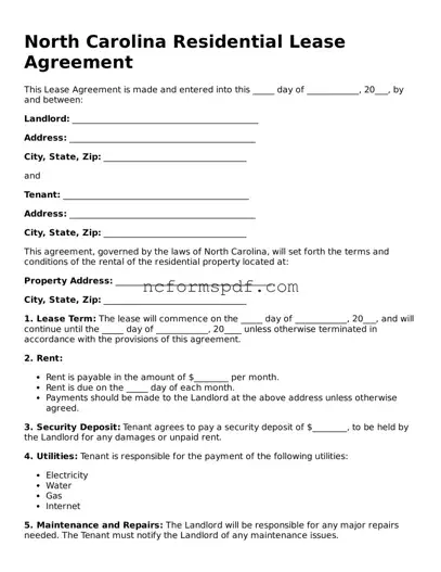 Free  Lease Agreement Document for North Carolina